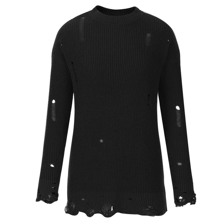 Sweater Dress for Women Distressed Long Sleeve Solid Cable Knit Pullover  Dress Destroyed Hem Soft Mini Holiday Dress - Walmart.com