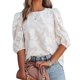 thumbnail image 1 of Top suelto de gasa con mangas de burbuja Camisa con textura floral （blanco）, 1 of 6