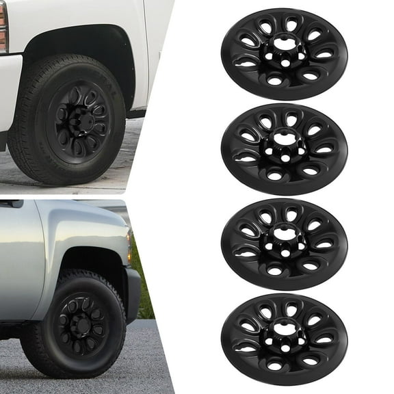 17"Black Wheel Skins Full Rim Covers Center Hub Caps for 2005-2014 Chevrolet/GMC