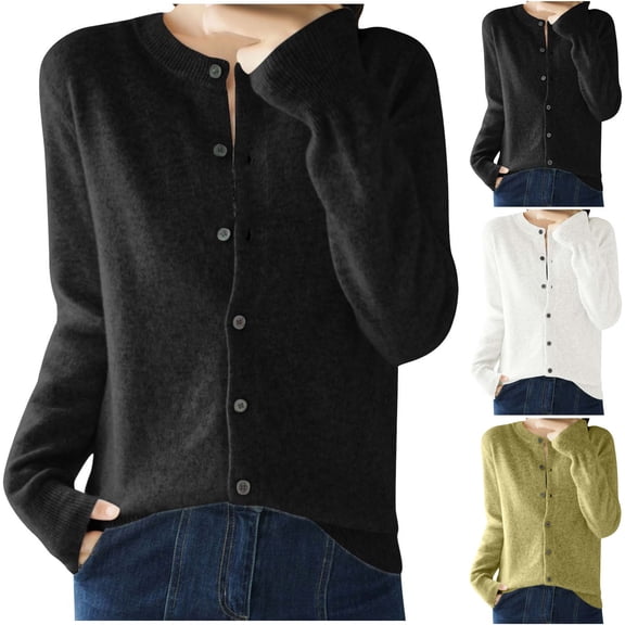 Hueook Cardigan Sweaters for Women Cardigan Sweaters Lightweight Fall Oufits Clothes Fashion Trendy Long Sleeve Button Open Front Casual Top Black L