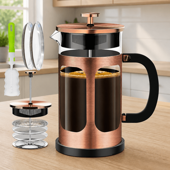Copper 34-Ounce French Press Coffee Maker with 4-Level Filter System