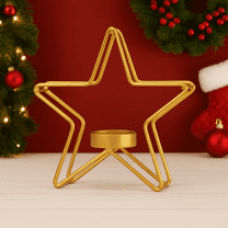 Satyankit Metal Star Tea Light Candle Holder, Golden