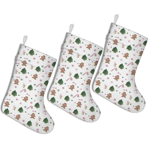 Christmas Stockings White Gingerbread Man Pattern Personalized 3 Pack 14.8 Inch