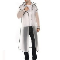 Miluxas Men Clear Waterproof Long Raincoat Rain Coat Hooded Trench Jacket Outdoor Hiking Motorcycle Rain Coat