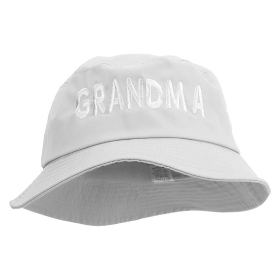 Wording of Grandma Embroidered Big Size Cotton Blend Twill Bucket Hat - White XL-2XL