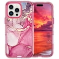 thumbnail image 2 of Allytechgroup for iPhone 16 Pro Max Case, 3 Layers Protection Slim Lightweight Shockproof Soft TPU & Hard Back Protective Bumper Cover Marble Shell, E, 2 of 2