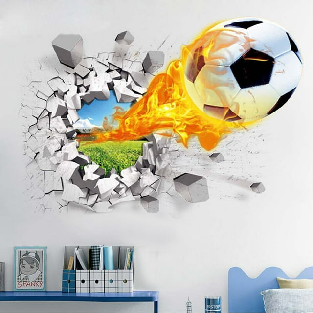 Autocollant Mural 3D Stéréoscopique de Basketball Football, Fond Autocollant Mural