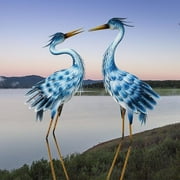 Blue Heron Garden Statues, Crane Statues for Garden Decor, Metal Yard Art Heron Garden Statues, Standing Garden Sculptures & Statues for Yard Decorations Outdoor, 36-38 Inch Set of 2