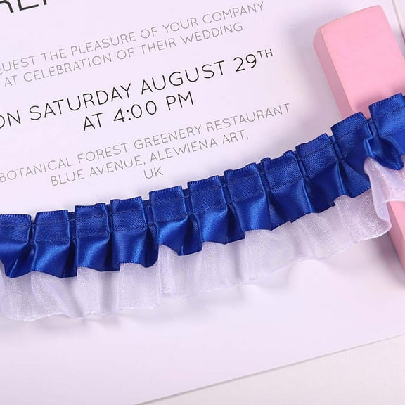NAMZI 4cmx5yard 2-Layer Ruffle Chiffon Lace Ribbon, Double-Layer Pleated Satin Organza Trim for Home, DIY, Sewing & Crafts, Costumes, Dark Blue White