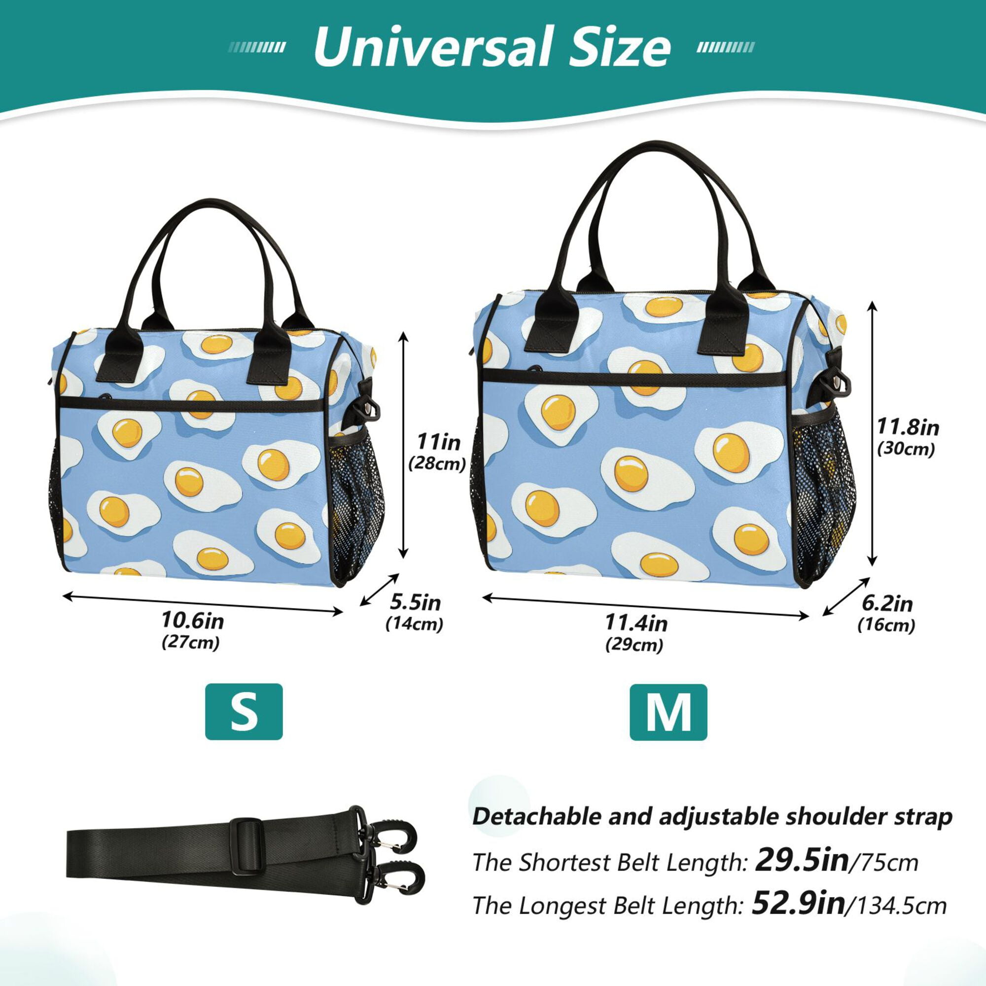 FORMRS Insulated Lunch Bag Unisex Large Capacity with Shoulder Strap, Playful Fried Eggs