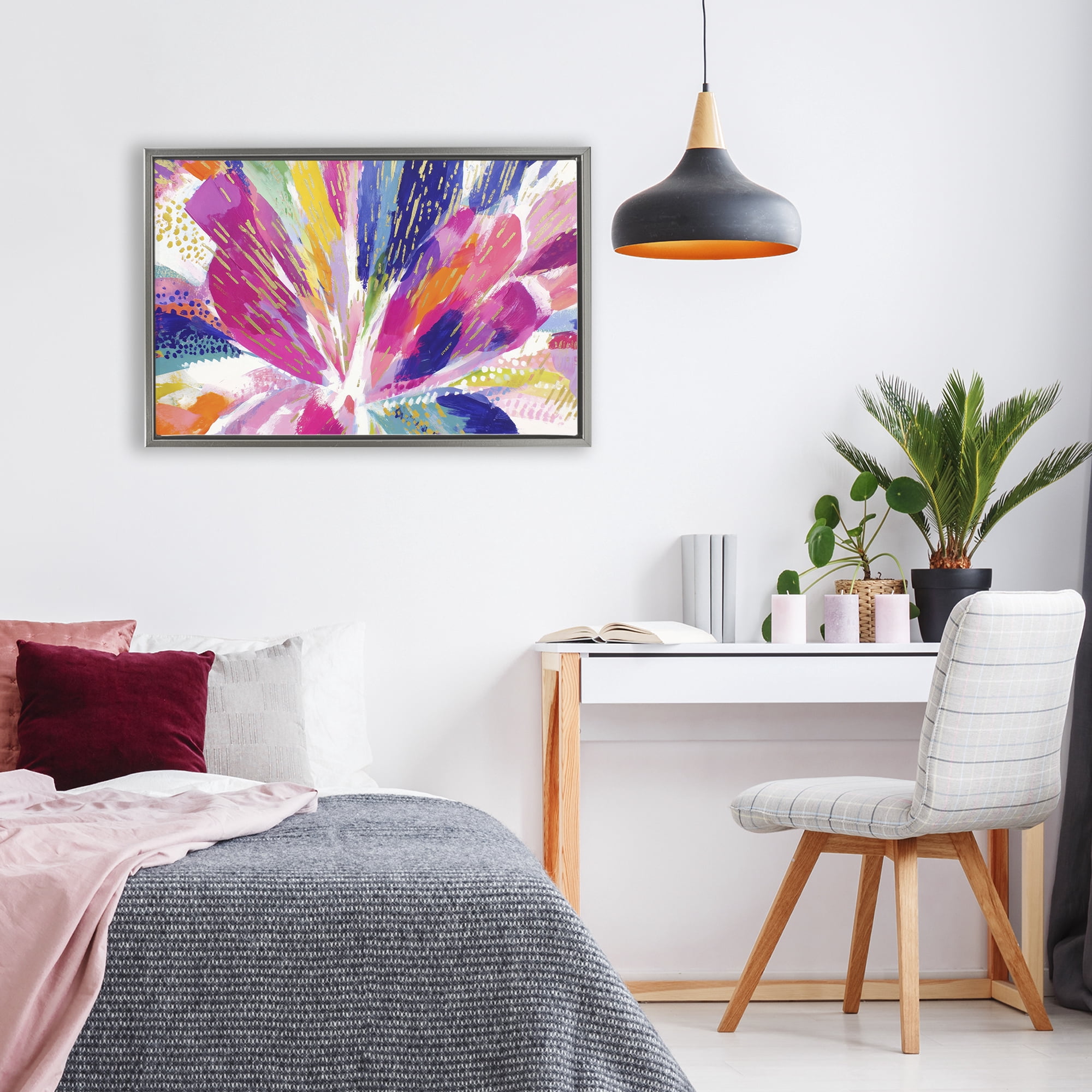 Stupell Industries Flower Burst in Vibrant Tones Gray Framed Floater Canvas Wall Art, design by Chromatic Storm Studio