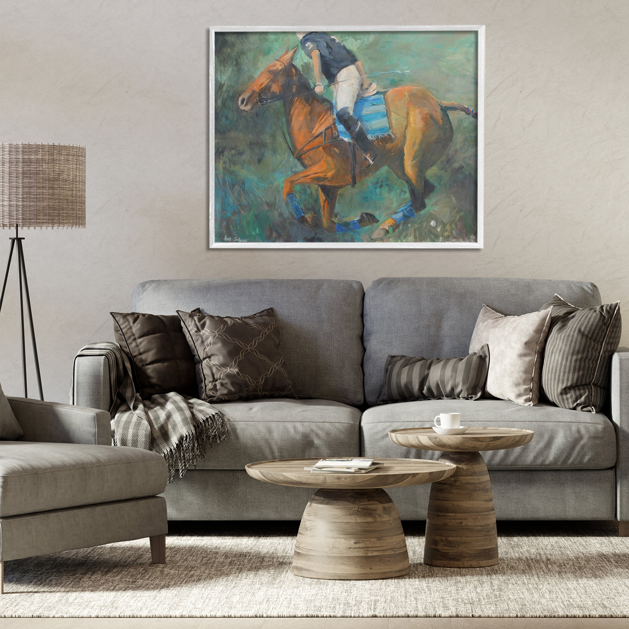 Stupell Industries Polo Rider in Dynamic Motion White Framed Giclee Art, design by Jadei Graphics