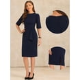 thumbnail image 2 of DARING DIVA Crew Neck Short Sleeve Trendy Ruched Dress XS Navy, 2 of 6