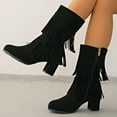 thumbnail image 4 of Women's Fringe Cowboy Boots Round Toe Wide Calf Tassel Western Booties Casual Hidden Wedge Heel Cowgirl Winter Work Boots, 4 of 7