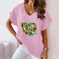 thumbnail image 2 of Ankola Womens Summer Tops 2024 Cotton Linen Plus Size V Neck Floral Ptinted Blouse Tops Casual Short Sleeve Oversized Tshirt, 2 of 4