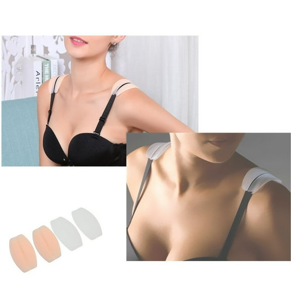 FeelGlad 4 Pairs Bra Strap Cushions Holder,  Silicone Bra Strap Cushions Holder Non-slip Shoulder Protectors Pads, Bra Cushions Pads For Women Ladies, Beige and White