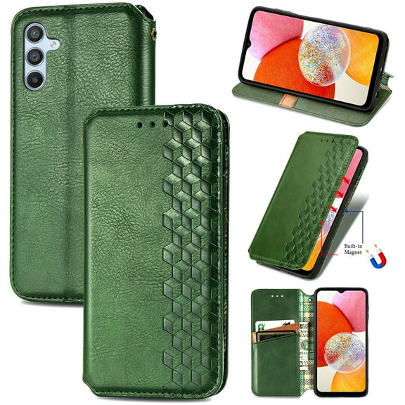 for Samsung Galaxy A56 5G Wallet Case, Men's Retro Premium Business PU Leather Classic Magnetic Closure Flip Case with Card Holder [RFID Blocking] Folio Kickstand Shockproof Phone Cover,Green