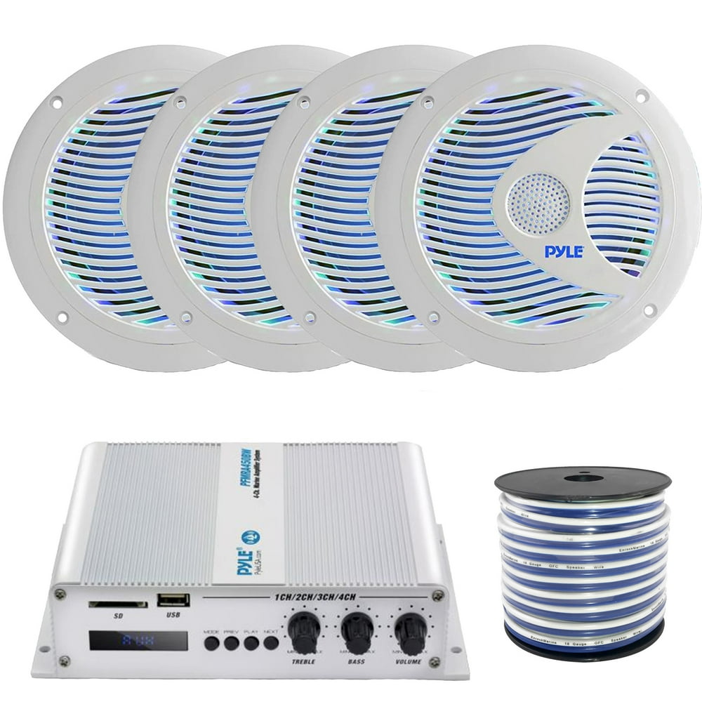 4 x Pyle 6.5'' Audio Marine Grade Dual 150W LED Speakers, Pyle 4