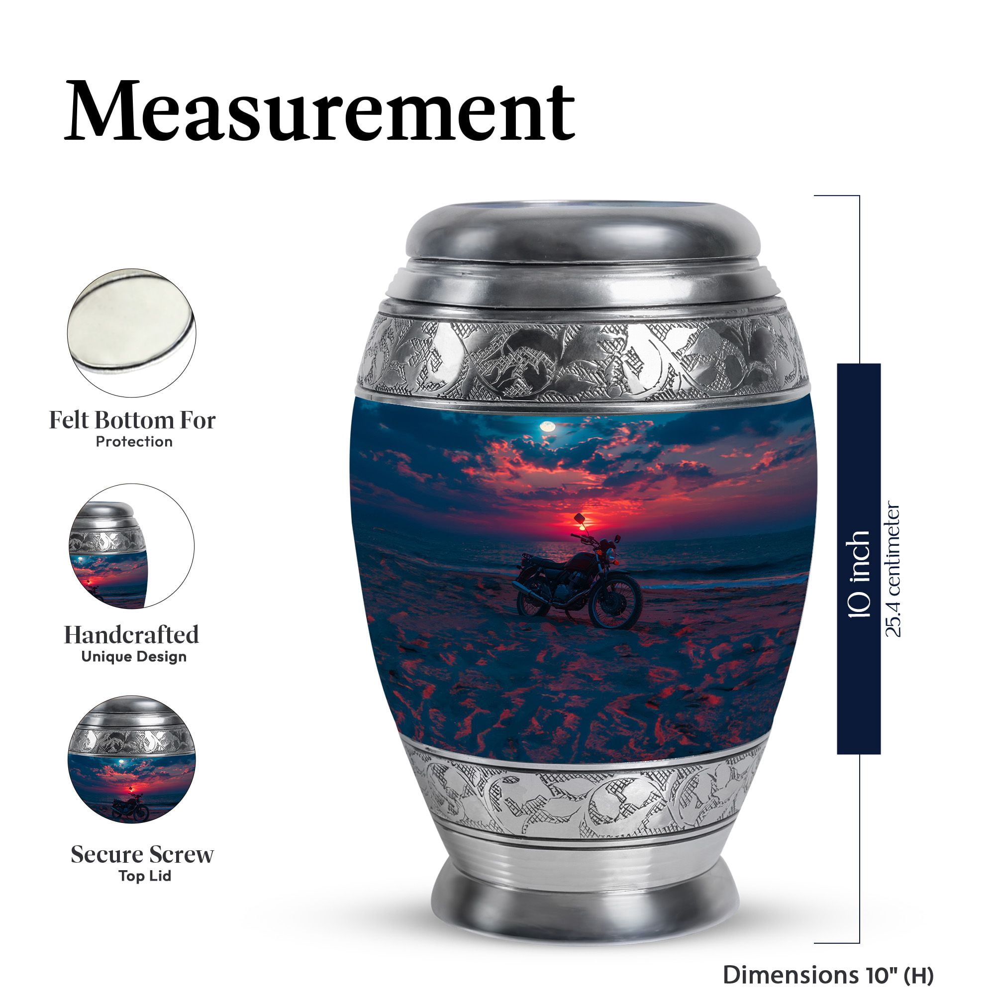 KARYLIZ Motorcycle Urn - 10 Inch - Urns For Human Ashes Adult Man - Cremation Boxes For Human Ashes - Sunset Blue Funeral Urn for Adult Ashes Women - Memorial Urns for Female & Male