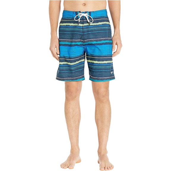 SPEEDO Mens Blue Drawstring Lined Striped Swim Trunks M