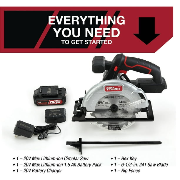 Hyper Tough 20V Max Lithium Ion Cordless 61/2 inch Circular Saw with 1