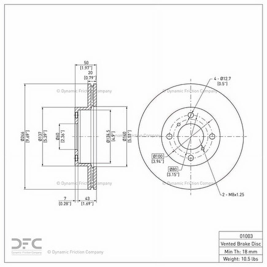 Front Dynamic Friction Company Disc Brake Rotor 600-01003 (1) For 1999-2002 Suzuki Esteem, 2002-2007 Suzuki Aerio