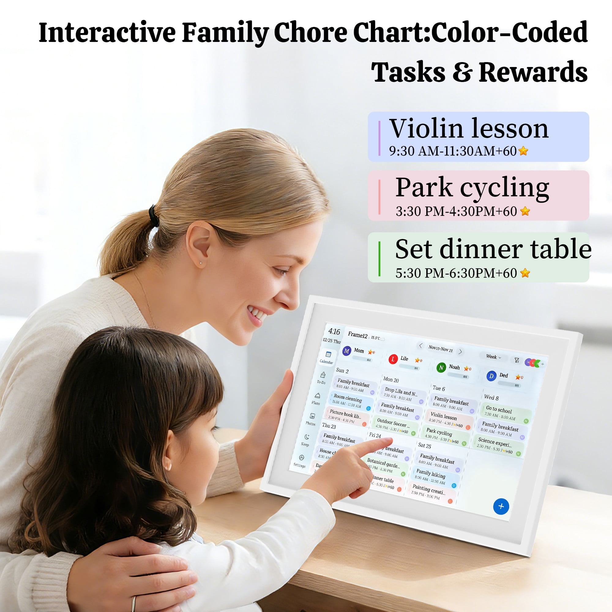 Alichome 10.1'' Digital Calendar Wall Touch Screen, Smart Interactive Sync Schedules, Reward System, Photo/Video Sharing, Father's Day Gifts