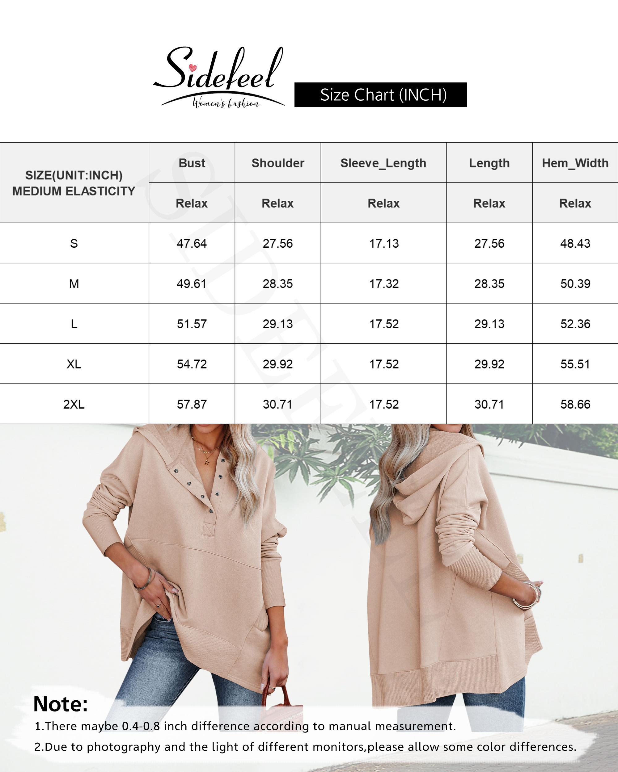 Sidefeel Women's Long Sleeve V-Neck Hoodie - Drawstring Hooded Sweatshirt With Kangaroo Pocket - View #10