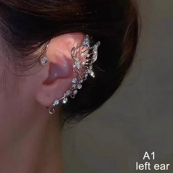 Fashion Sparkling Crystal Butterfly Ear Cuff Without Piercing Clip Earrings Elegant Ear Clip For Women Exquisite Ear Cuff Wedding