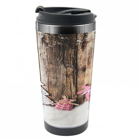 

Winter Travel Mug Traditional Xmas Steel Thermal Cup 16 oz by Ambesonne