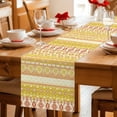 thumbnail image 5 of Yellow Khaki Boho Table Runner - 60 Inch Long Vintage Ethnic Tribe Abstract Art Cotton and Linen Blended Dress Scarves Farmhouse Table Runner for Kitchen Dining, Coffee Table, 13" x 60", 5 of 8