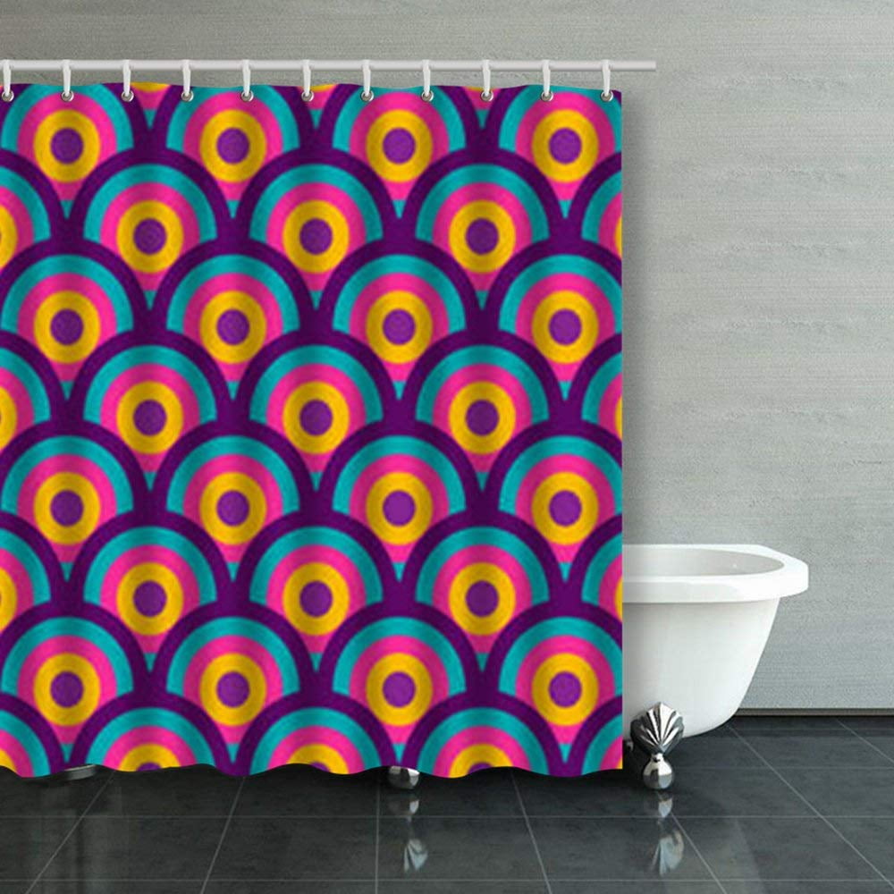 BSDHOME Retro 60S Geometric Seamless Pattern Pink Shower Curtains