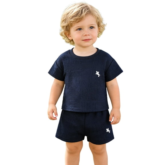 Tiijoy Baby Boys Outfits Horse Embroidery Short Sleeve T-Shirt Shorts Set, Sizes 6M-3T
