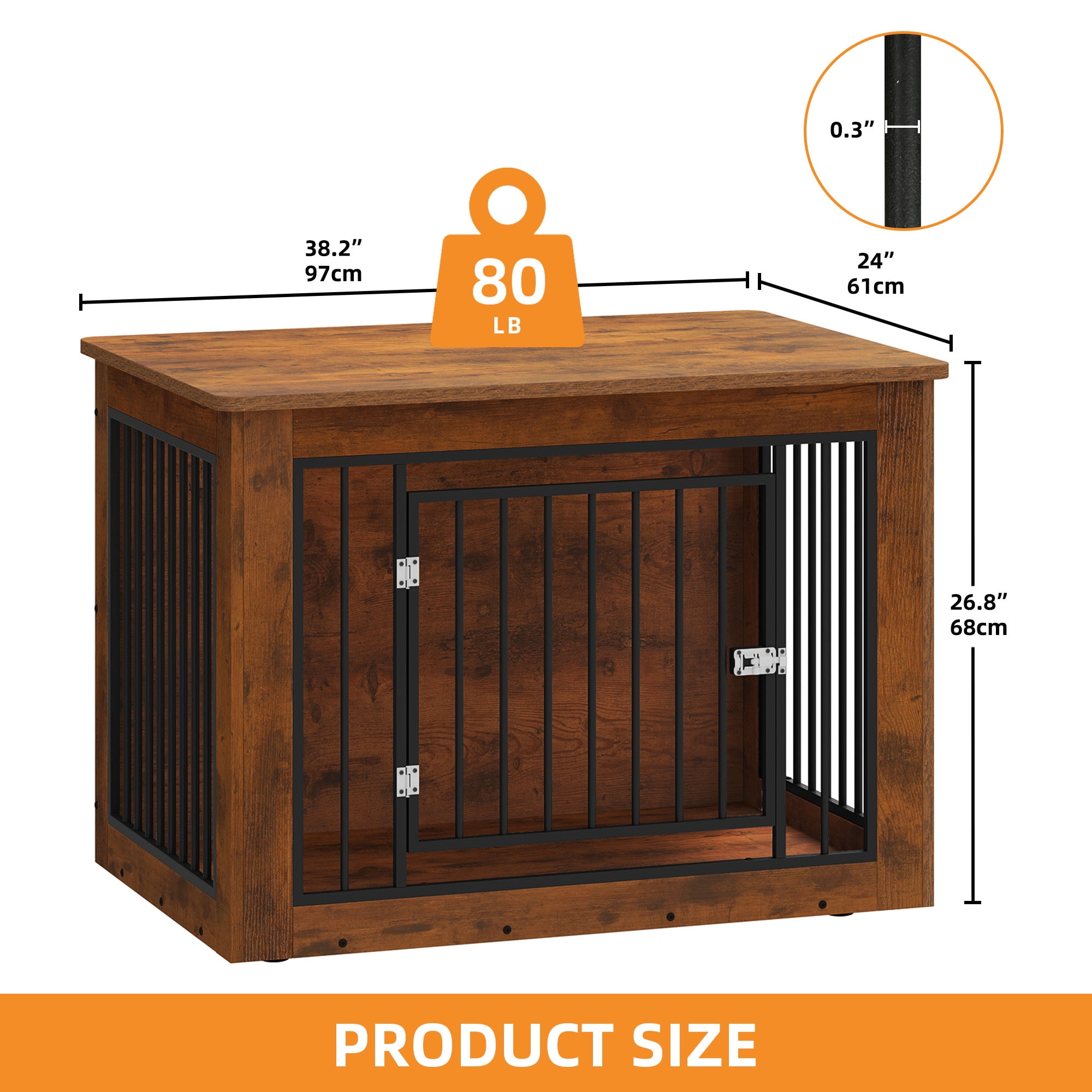 Uforic 38 Inch 2-in-1 Iron-Wood Fusion Indoor Dog Kennel Side End Table for Large Dogs, Waterproof Top & Safety Rounded Corner with Steel Lock, Holds up to 60 lbs, Rustic Brown