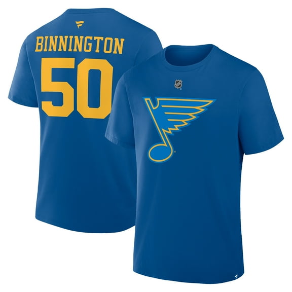 Men's Fanatics Jordan Binnington Blue St. Louis Blues Authentic Stack Name & Number T-Shirt
