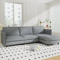 108" L-Shaped Sectional Sofa Couch, Modern Fabric 3 Seat Sofa Couch with Movable Ottoman&Pockets for Living Room, Apartment,Grey