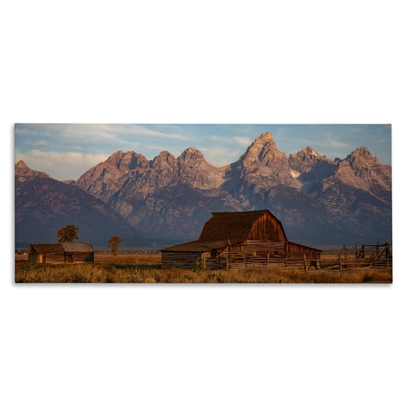 Stupell Industries Farmhouse Quaint Red Barn Detailed Mountainous Farm Landscape Canvas Art, 40 x 17, by Daniel Sproul