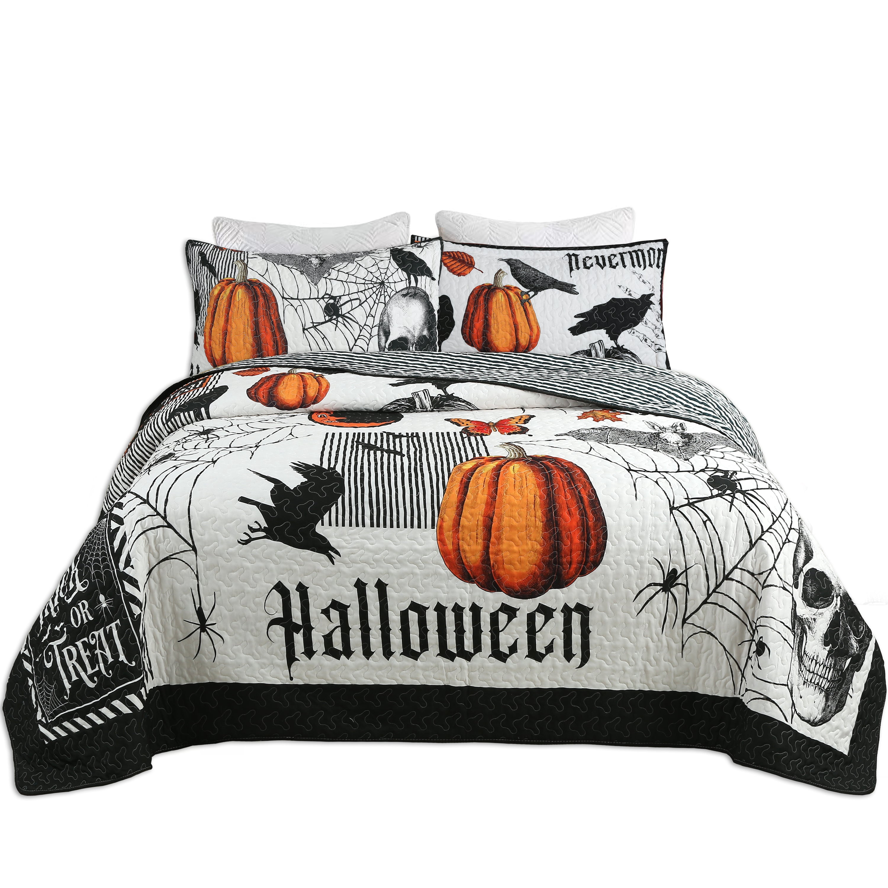 3 Pcs Halloween Quilt Bedspread Set – Cozy & Spooky Pumpkin and Ghost Pattern for Festive Decor