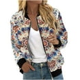 thumbnail image 2 of Fartey Fall Jackets for Women 2025 Fashion Zip Up Bomber Jacket Retro Floral Print Long Sleeve Coats with Pockets Loose Fit Moto Biker Outerwear S-2XL, 2 of 5