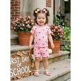 thumbnail image 4 of Cenuakty Toddler 6M 12M 18M 2T 3T 4T Girls Back to School Outfit Apple Print Short Sleeve Crew Neck T-Shirt Elastic Shorts 2-Piece Set, 4 of 9