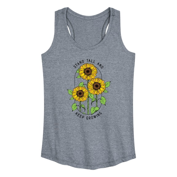 Instant Message - Inspirational - Stand Tall & Keep Growing - Sunflower - Women's Racerback Tank Top