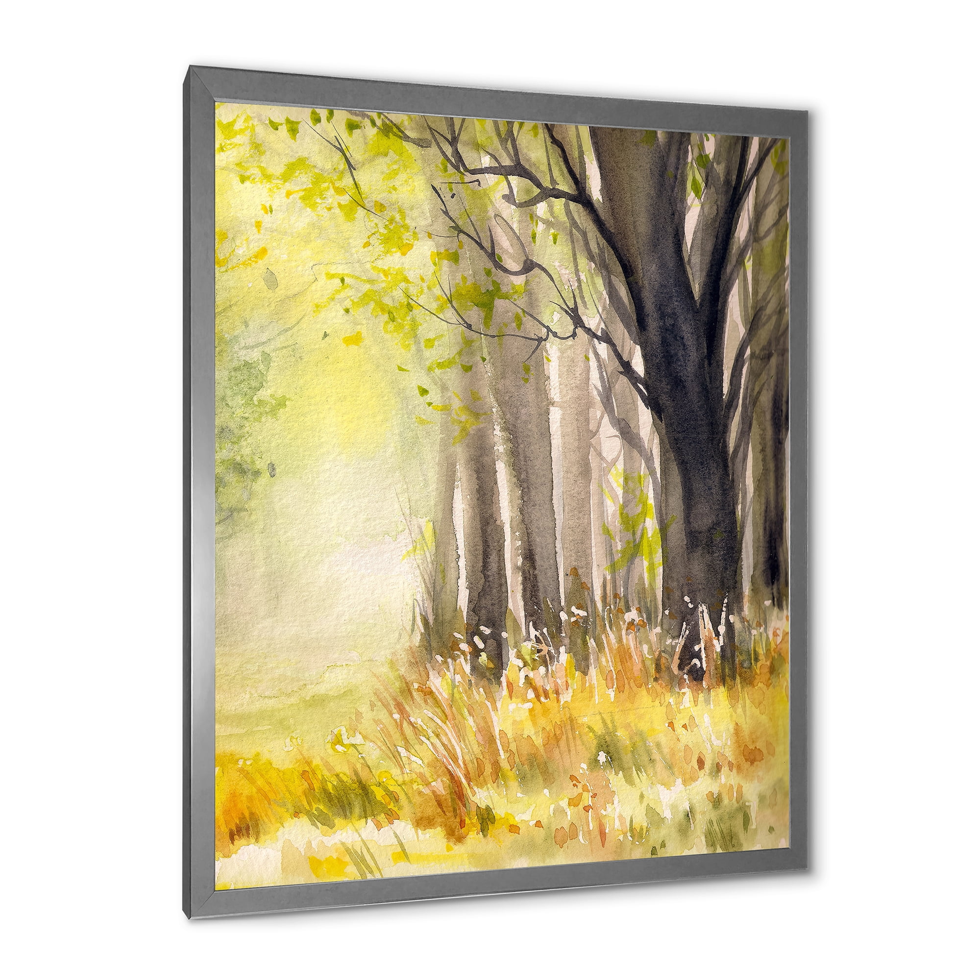 Designart 'Bright Sunshine Through The Yellow Forest Trees II' Traditional Framed Art Print