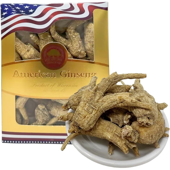 American Wisconsin Ginseng Root 100% Authentic Hand-Selected Cultivated Wisconsin Farmed American Wild Ginseng Energy for Men Women Large 4oz Box