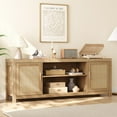 thumbnail image 3 of Yeshouse Rattan TV Stand for 75 inch, Boho Entertainment Center with Adjustable Shelves, Natural Oak TV & Media Cabinet 2-Tier Storage for Living Room Bedroom, 3 of 7