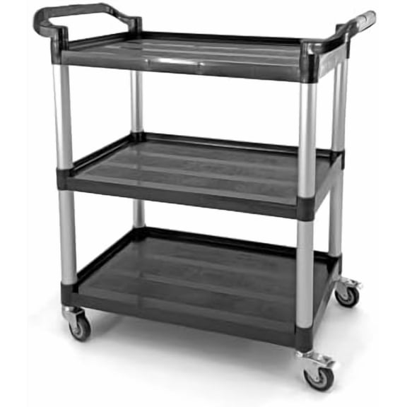 Commercial 3-Shelf Rolling Service Utility Cart | Capacity 390 lbs. | 37" x 34" x 16" | Black$$Office
