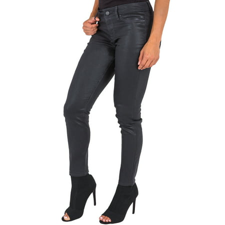 S&P Women's Contemporary Stretch Coated Denim Skinny Jeans Zip Bottom Curve