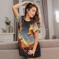 thumbnail image 3 of Kdxio Chemise de Nuit pour Femmes à Imprimé Renard Rouge et Gris, Manches Courtes, Décontractée, Ample et Confortable, 3 of 6
