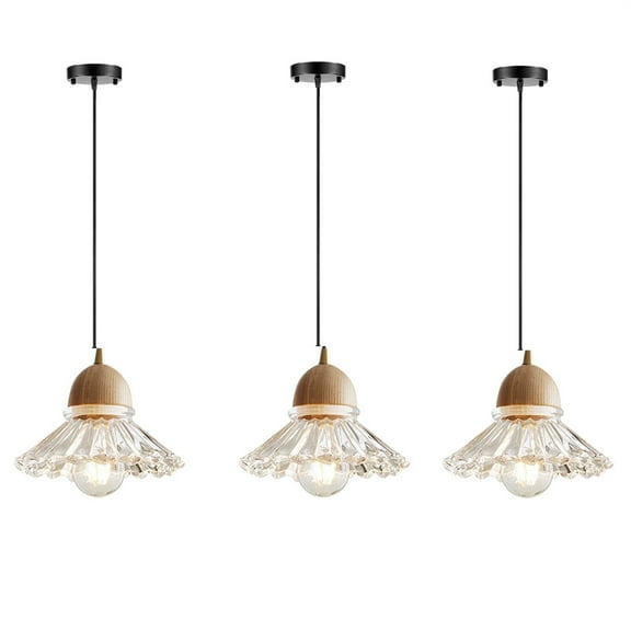 JLOWCO 3 Light Pendant Lighting for Kitchen Island Farmhouse,led Hanging Over Dining Table Ceiling Lights for Kitchen,Wooden Farmhouse Glass Light Fixture (LED Bulb Include)