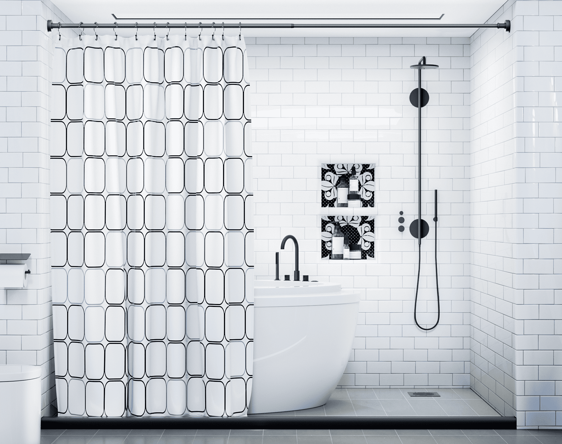 BloomFlower Black Shower Curtain Rod,43''-72'',Never Rust,Never Slip,No Drill,Matte,Adjustable Tension Metal Rod