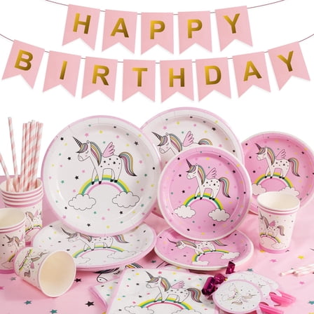 146 Pcs Unicorn Plates and Napkins, Birthday Party Supplies, Unicorn Tableware Set for Girl, Birthday Party Decor Serves 24